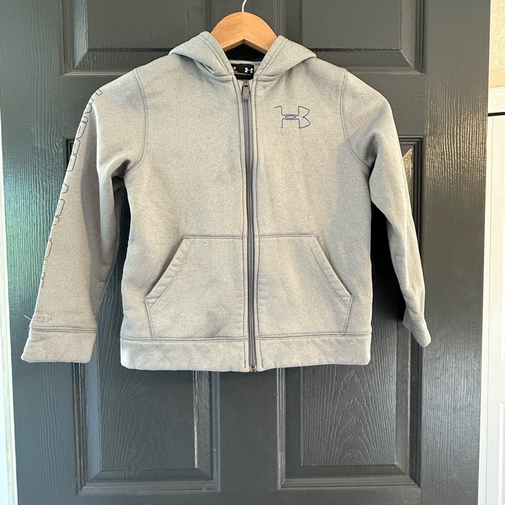 Under Armour Kids Light Gray Zip Up Hoodie Sweatshirt Size Youth Small